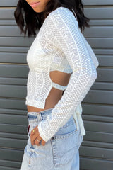 Sheer Open Back Long Sleeve Top